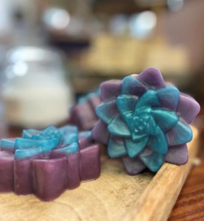 emerald agave succulent soap bar blue and purple